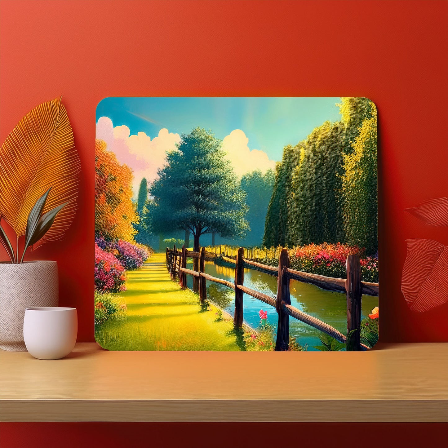 Fence Garden Trees Landscape Mountain Mousepad