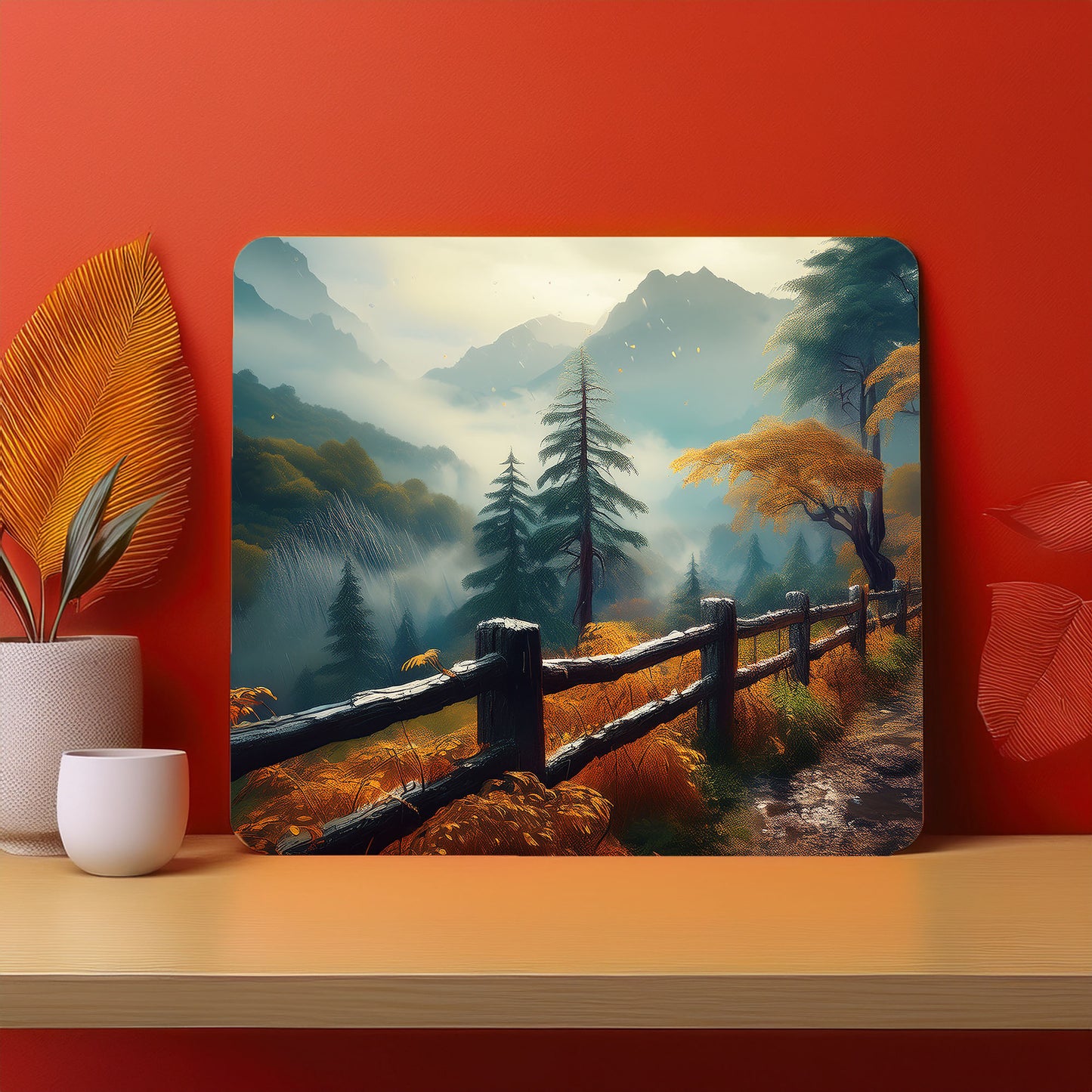 Fence Garden Trees Landscape Mountain Mousepad